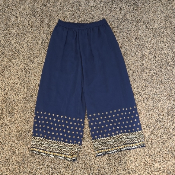 yellow Pants - Blue Wide-Leg Pants with Gold Accents